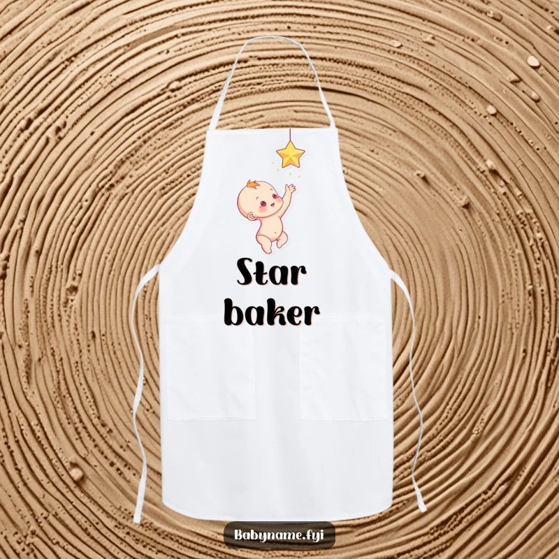 Funny baby reaching for a sparkling star, a whimsical and funny apron.