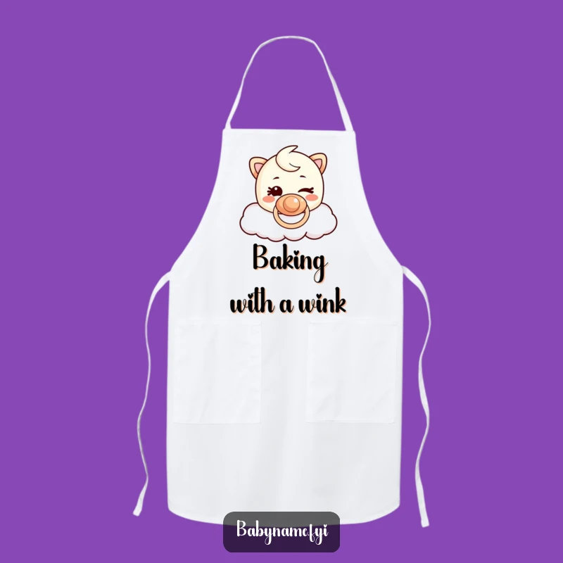 Funny Pacifier Cloud Apron: Mischievous Winking Character, Fun Humorous Kitchen Gift!