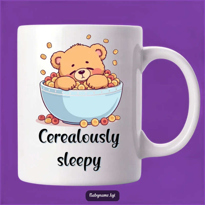 Funny Cereal Bear Mug: Chubby Teddy Falls Asleep in Overflowing Bowl, Perfect Gift