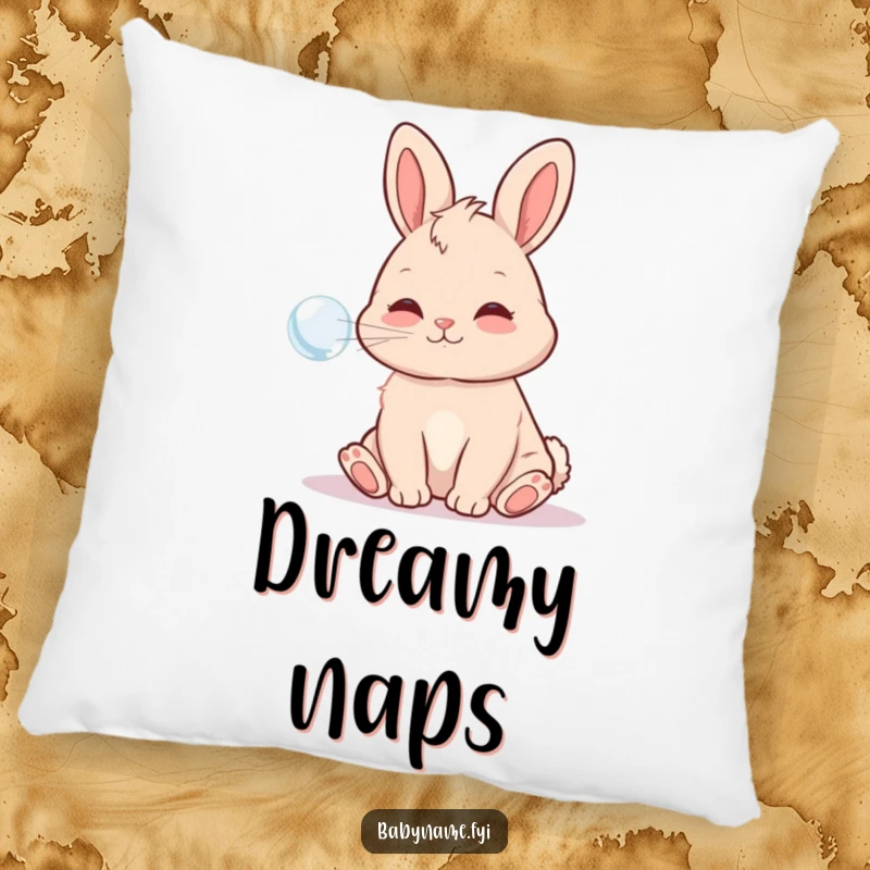 Funny Pillow featuring a playful baby bunny blowing a bubble, providing soft comfort and a dose of adorable, lighthearted humor.
