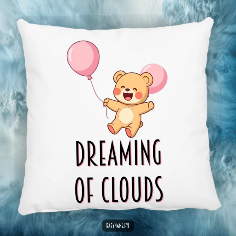 Funny Pillow: A giggling teddy bear floats upwards on a balloon, offering cozy comfort and a whimsical reminder of carefree joy.