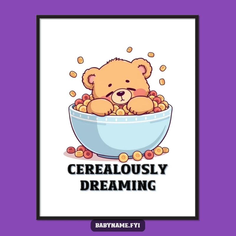 Funny Cereal Bear Digital Art: Downloadable Print of Teddy Bear Napping, Gift
