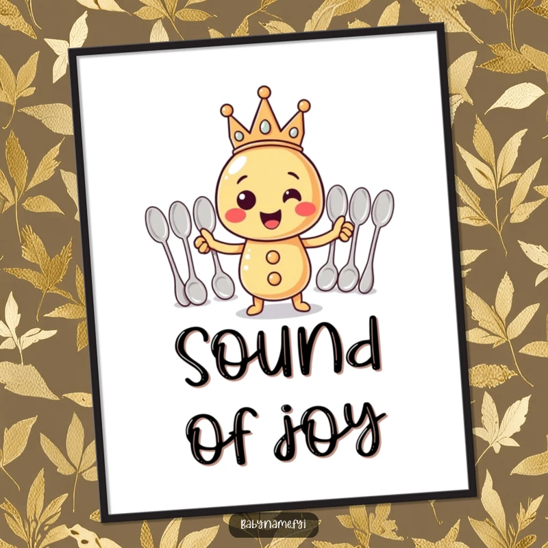 Funny Digital Art Print: A crowned rattle conducting spoons, a humorous and lively piece of art.