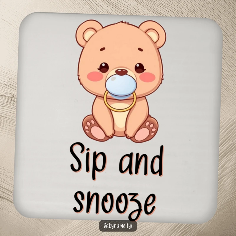 Funny Coaster featuring a cute baby bear cub wearing a pacifier, adding a sweet and humorous touch to surface protection.