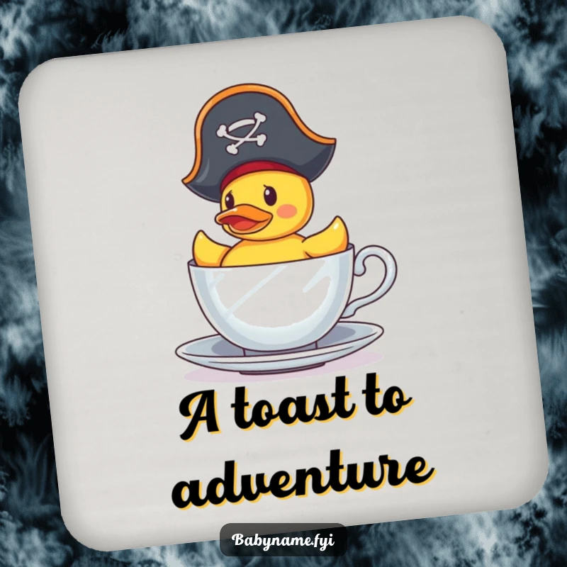Funny Coaster: A tiny pirate rubber duck sails in a teacup, protecting your surfaces with buccaneering charm and a splash of humor.