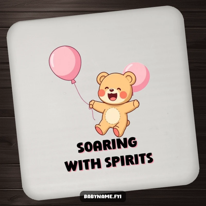 Funny Coaster: A giggling teddy bear floats upwards on a balloon, protecting your surfaces with whimsical charm and a dose of pure joy.