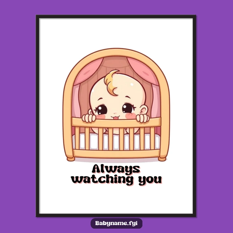 Funny Baby Crib Poster – Mischievous Art for a Playful Space