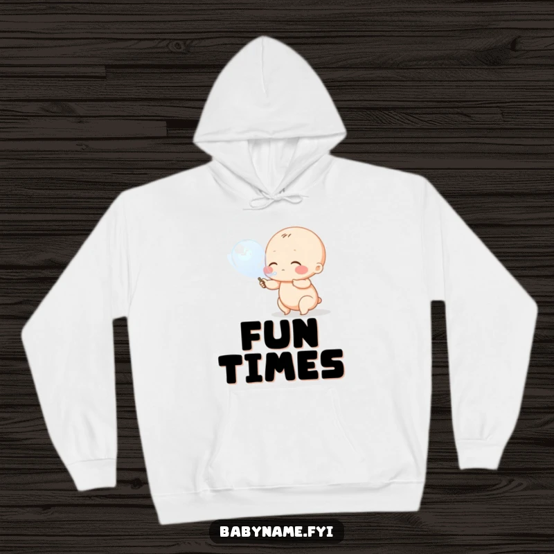 Funny baby bubble hoodie, a soft sweatshirt featuring a chubby baby character blowing a large, shiny bubble.