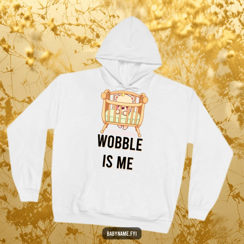 Funny hoodie depicting a playful crib railing with a wobbly leg, designed for parents who appreciate humor in sleepless nights.