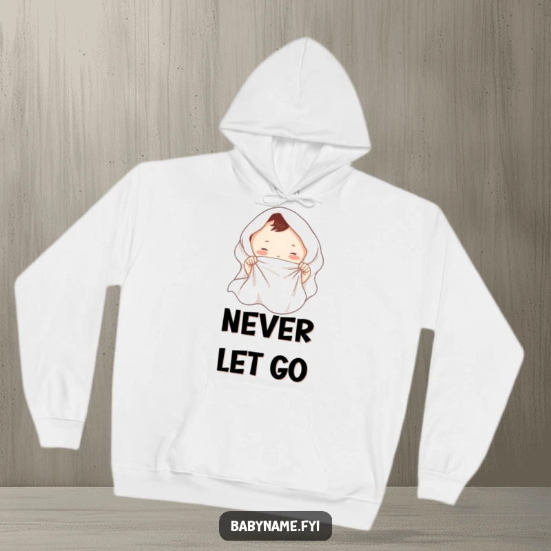 Funny baby blanket hoodie featuring tiny hands playfully tugging a soft blanket, perfect for cozy, humorous parenting.