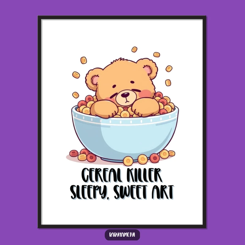Funny Free Printable Wall Art: Bear Napping in Cereal Bowl, Quirky Decor, Download