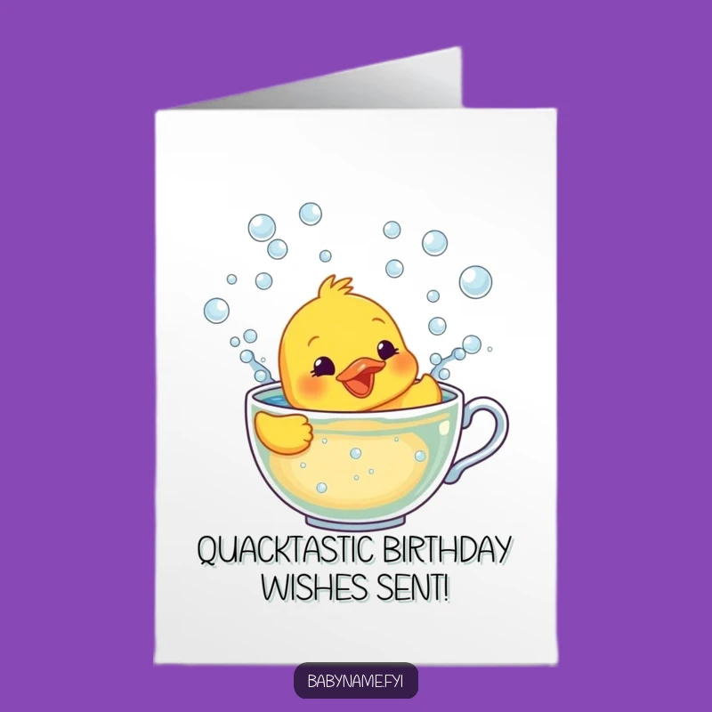 Free Printable Birthday Card: Rubber Ducky in Teacup, Bathtime Fun, DIY Greeting