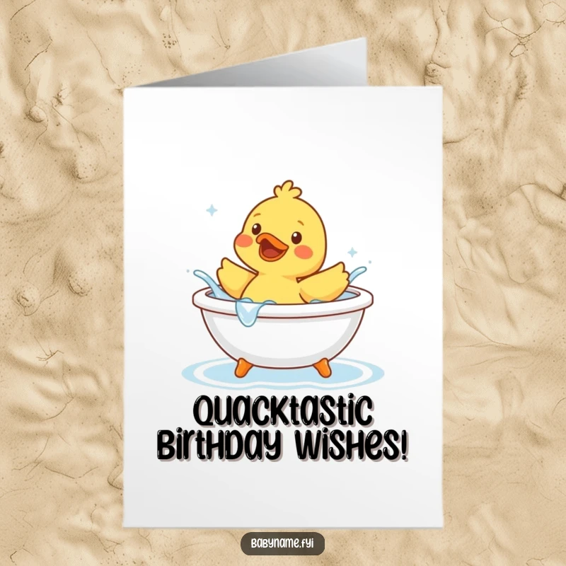 Funny Free Printable Rubber Duck Birthday Card: Joyful character splashing happily in a tiny bathtub, a fun DIY gift.