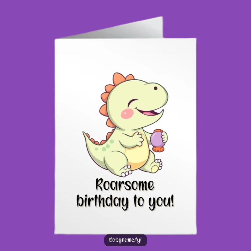 Free Printable Birthday Card: Giggling Dino & Rattle, Downloadable Roaring Fun Gift