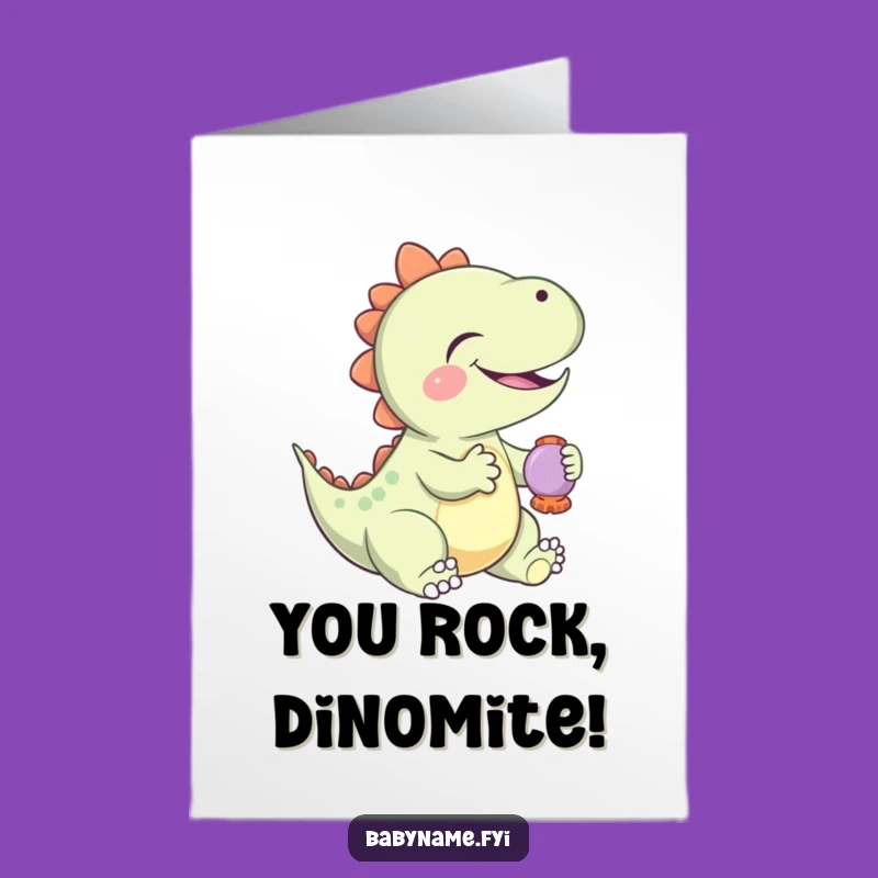 Free Printable Congrats Card: Giggling Dino Rattle, Downloadable Terrific Triumph Gift