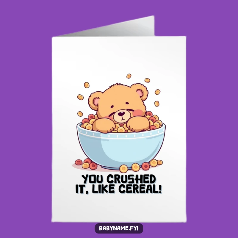 Free Printable Congrats Card: Bear Napping in Cereal, Relaxed Win, DIY Celebration