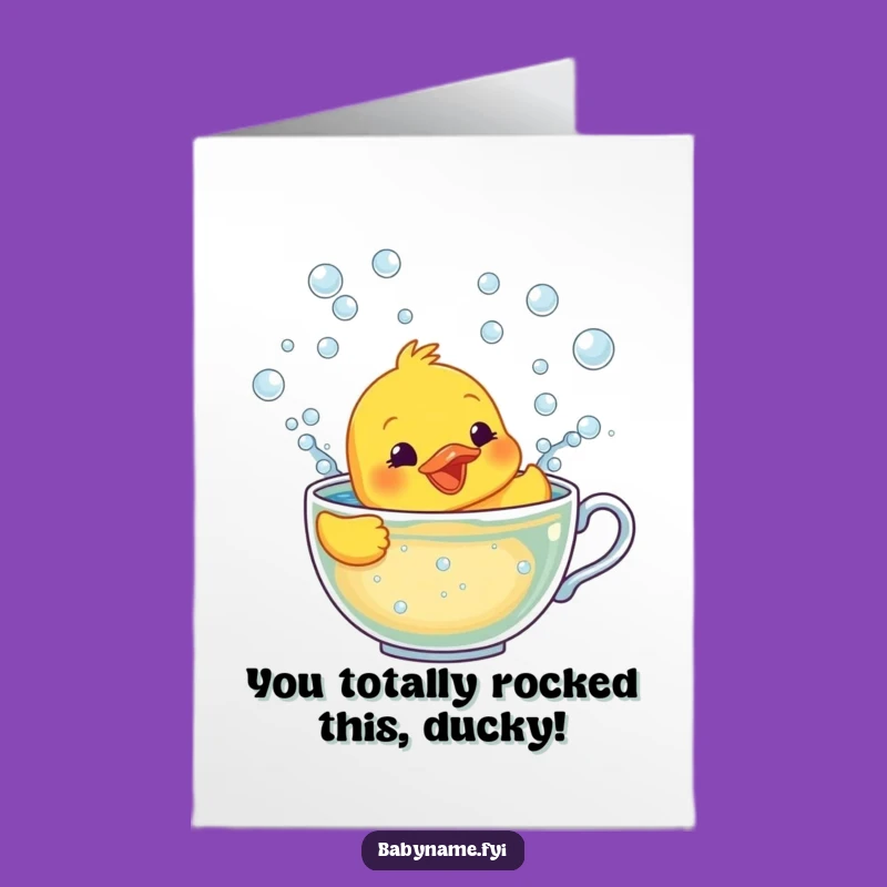 Free Printable Congrats Card: Rubber Ducky in Teacup, Fun Celebration, DIY Achievement
