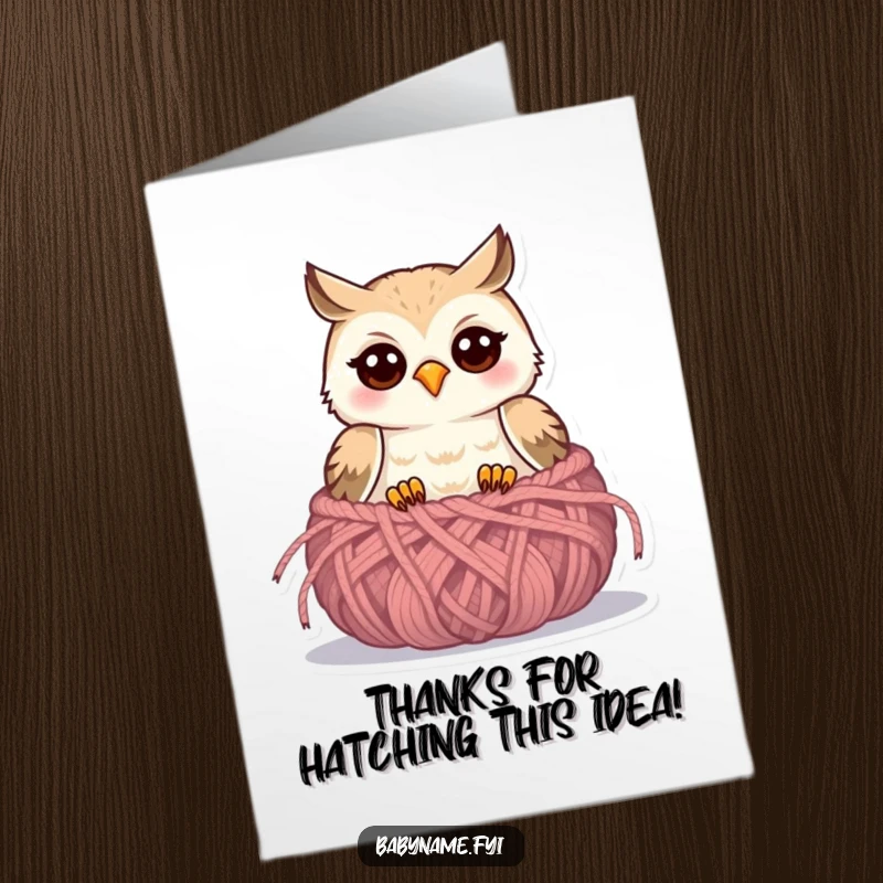 Funny free printable thank you card showing a cute baby owl emerging from its nest, expressing thanks with a sweet gesture.