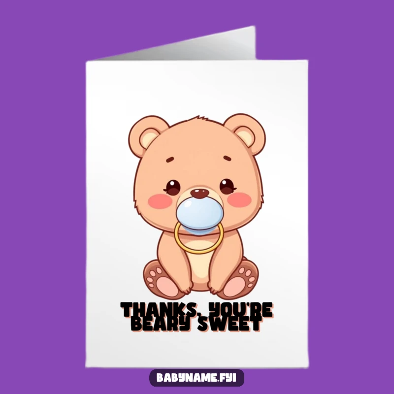 Free Printable Thank You Card: Cute Bear Cub Pacifier, Downloadable Adorable Gratitude Gift