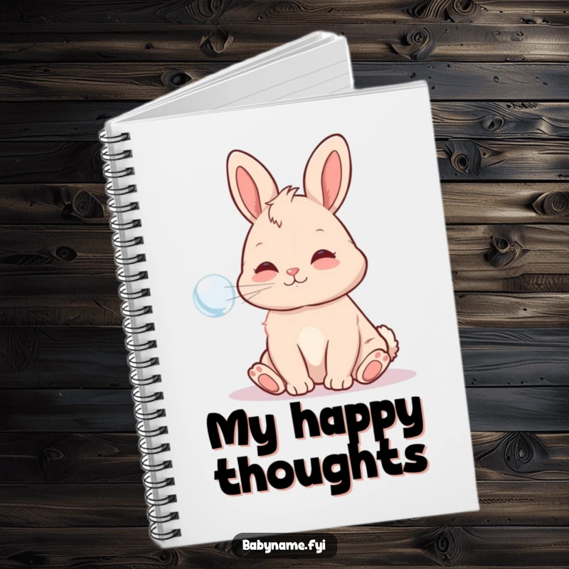 Funny Notebook featuring a playful baby bunny blowing a bubble, designed for jotting down notes with adorable flair.