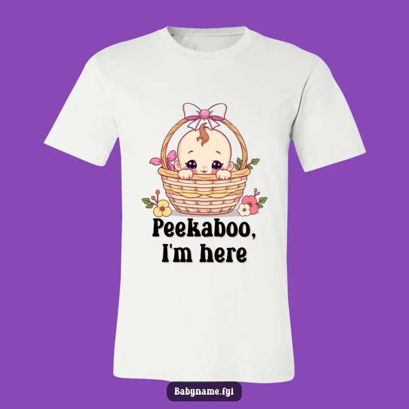 Funny Curious Baby Gift Basket T-Shirt - Playful Peek-a-Boo Humor Tee