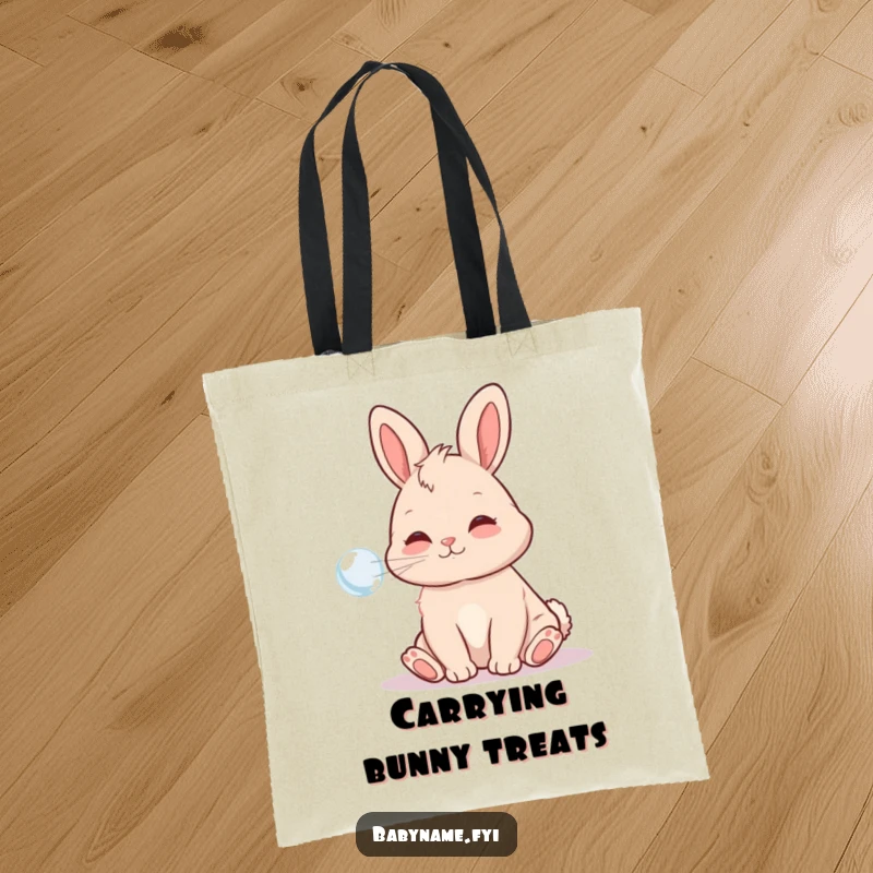 Funny Tote Bag featuring a playful baby bunny blowing a bubble, a charming and practical accessory for those who love cute designs.