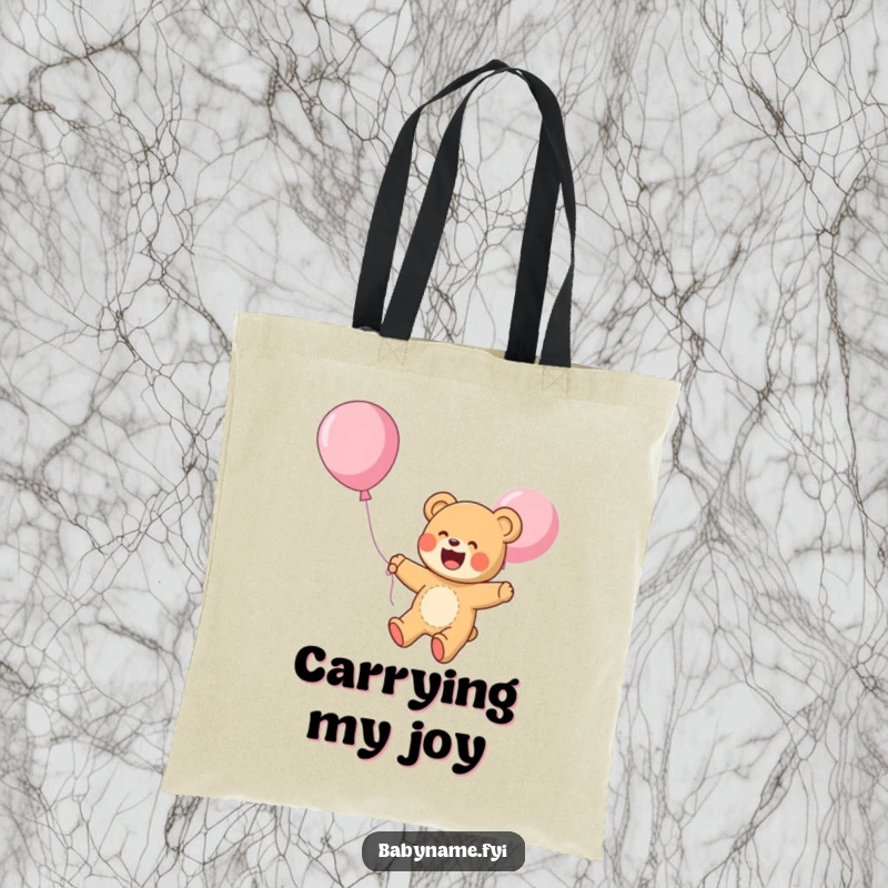 Funny Tote Bag: A giggling teddy bear floats upwards on a balloon, ready to carry your essentials on a whimsical journey.